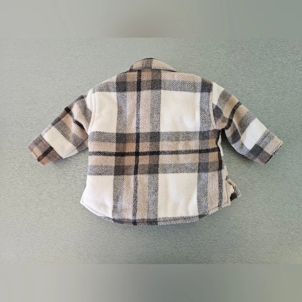 Baby Gap Sherpa Lined Plaid Jacket Shacket Neutral Cozy Winter 0-6 Months